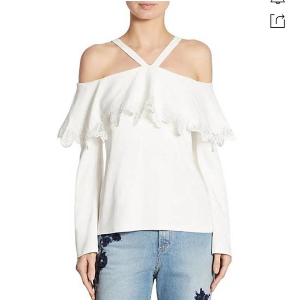NWT Jonathan Simkhai Cold Shoulder Lace Trim Crepe Top Size 10